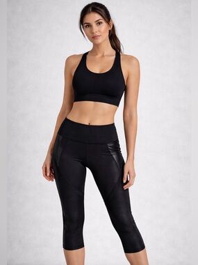 EUC Splits59 Black Athletic Capri Leggings with Mesh Detail